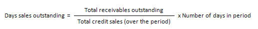 Day sales outstanding = Total receivables outstanding divided by Total credit sales (over the period) times Number of days in period