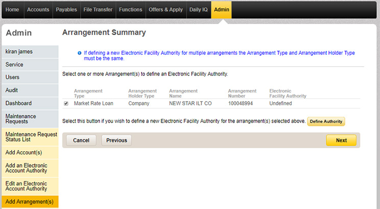The arrangement summary page in Admin tab with details of the added Market Rate Loan displayed.