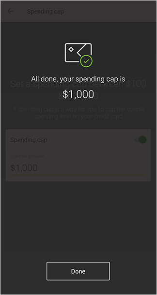 Confirmation screen that your spending cap is set