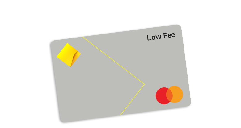 Front view of a Low Fee credit card with visible CommBank and Mastercard logos