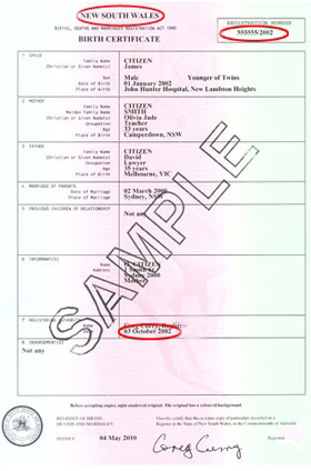 Sample birth certificate