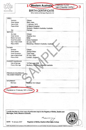 Sample birth certificate Western Australia