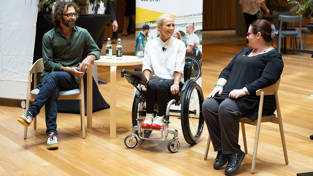 Cameron Bloom and Sam Bloom with Jo Edwards, Co-Chair of Enable