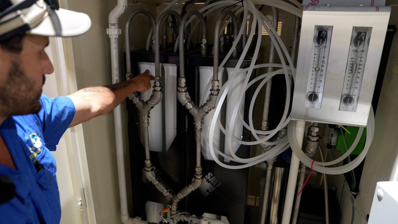 Desalination technology at Brombal’s Fresh Produce filters and monitors creek water before it enters the farm’s hydroponic growing system.