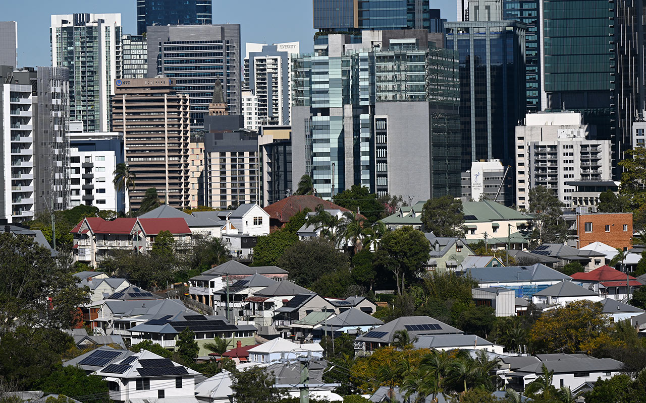 Inner-city housing in the suburbs of Paddington, Spring Hill and the central business district (CBD) of Brisbane are seen in Brisbane. Credit: AAP Image/Darren England