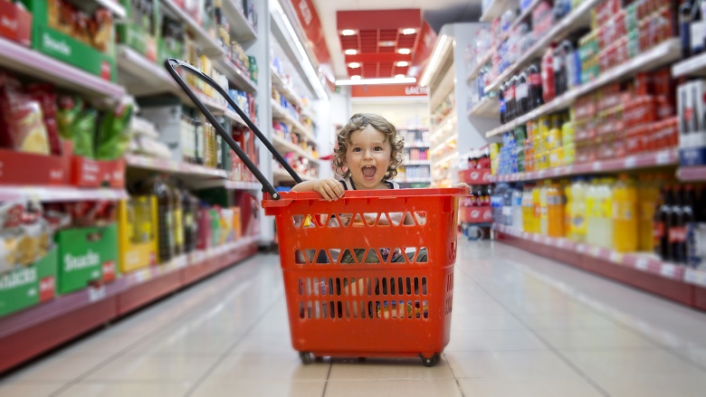 Baby in shopping basket