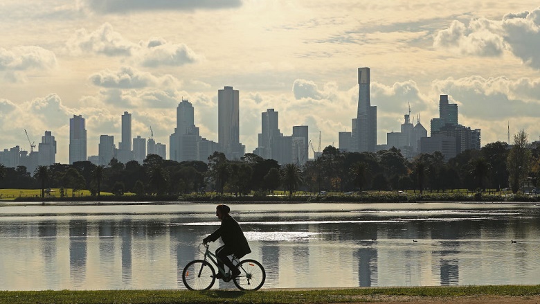 Cyclist and Melbourne city