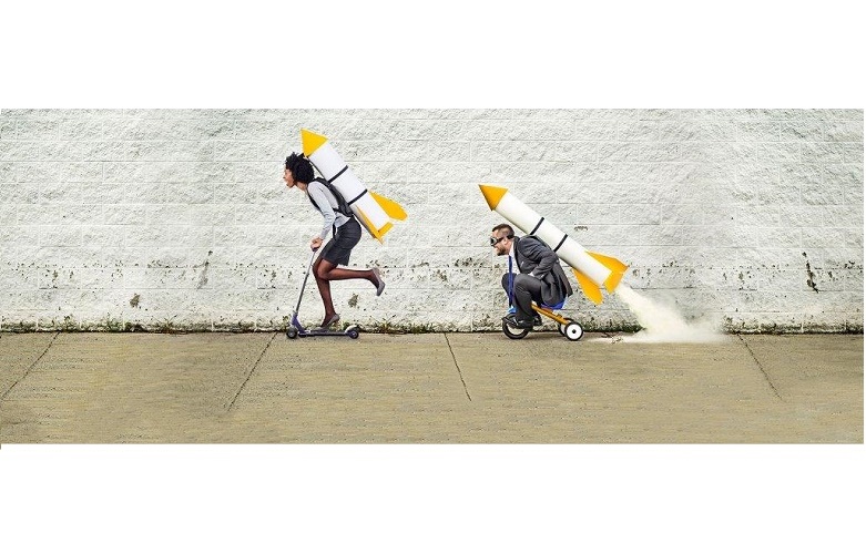 People with rockets on their back