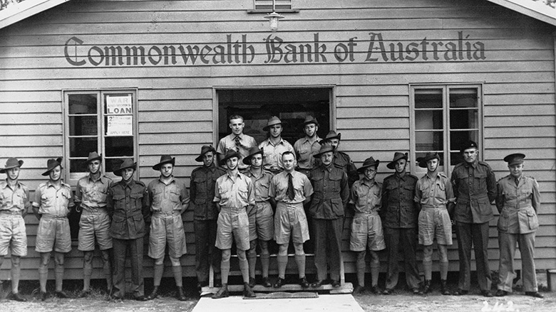 Servicemen outside branch WWII