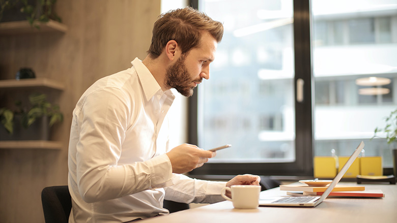 man on computer