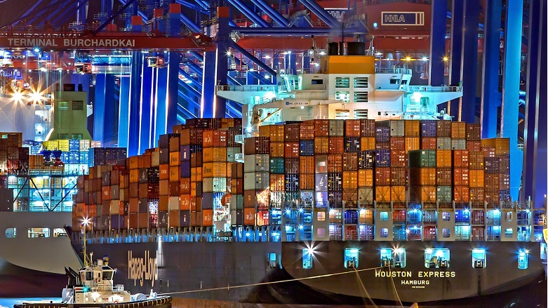 Cargo Ship in port at night