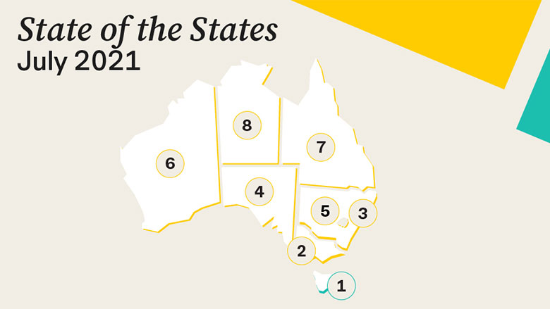 Map of Australia with State of the State rankings - TAS #1