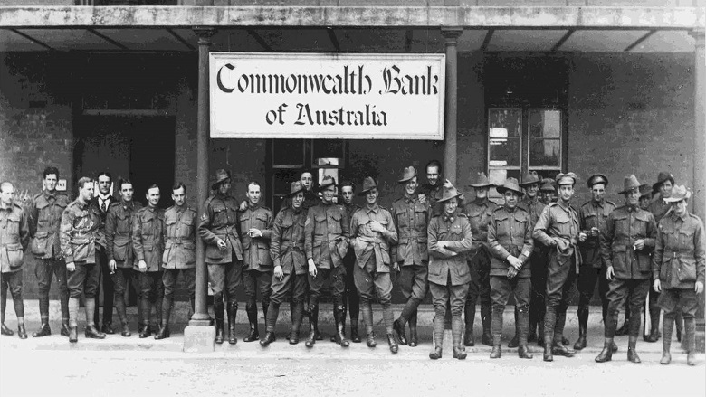 CBA soldiers outside a branch in World War One