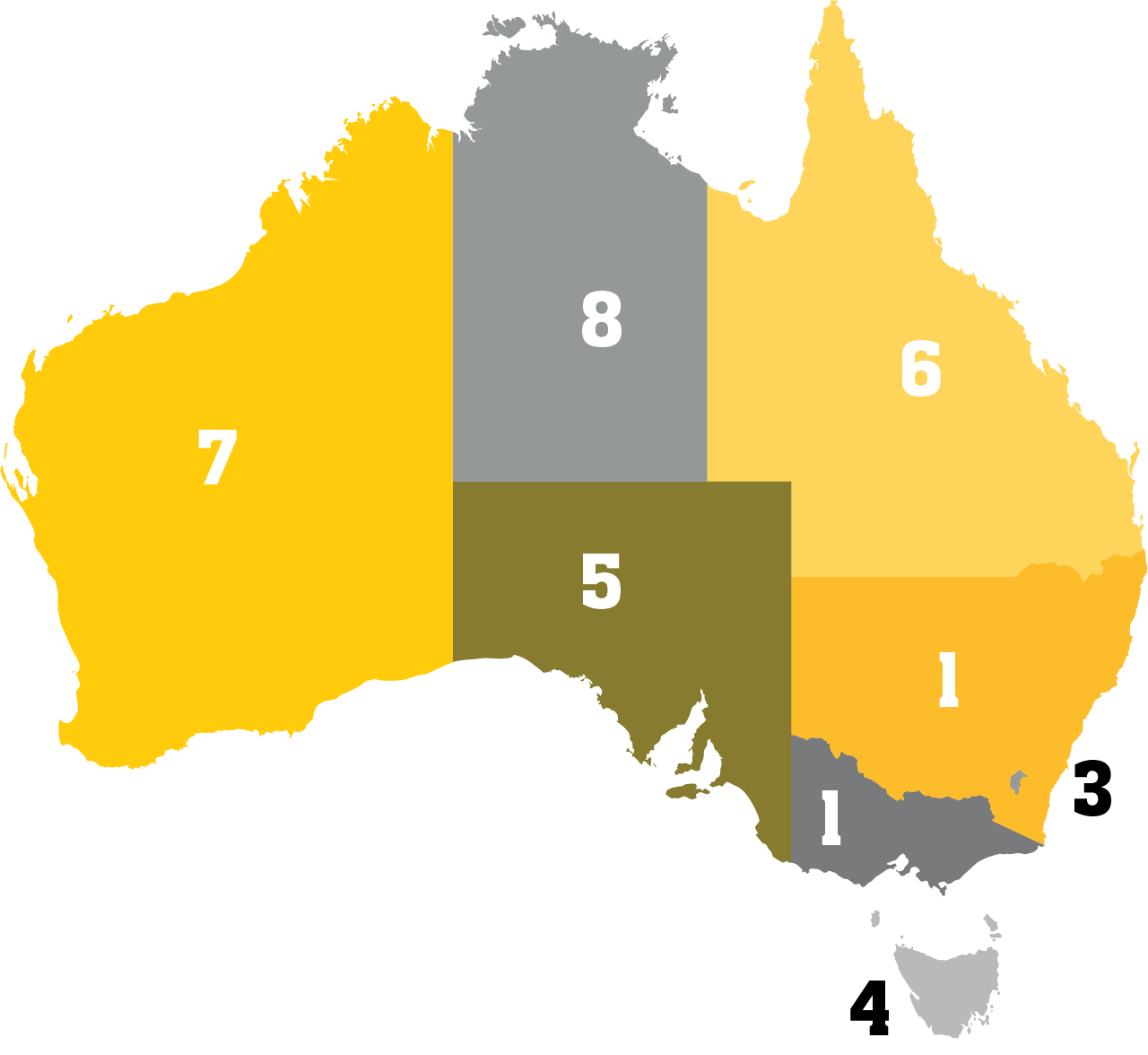 Australia map with rankings