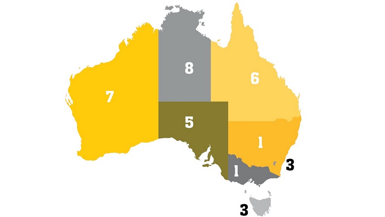 Map of Australia with Rankings