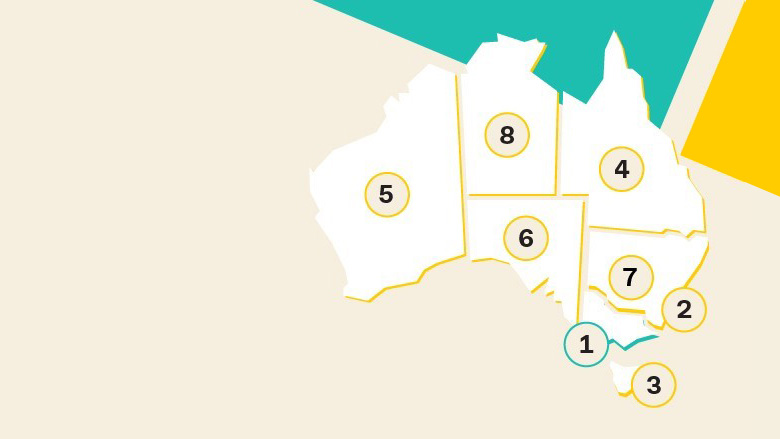 Map of Australia with state rankings