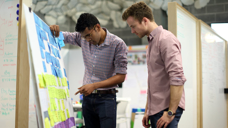 Two CBA employees in a design thinking session at the CBA Innovation Lab