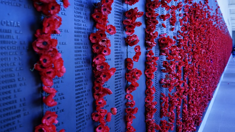 Australian War Memorial in Canberra with red poppies