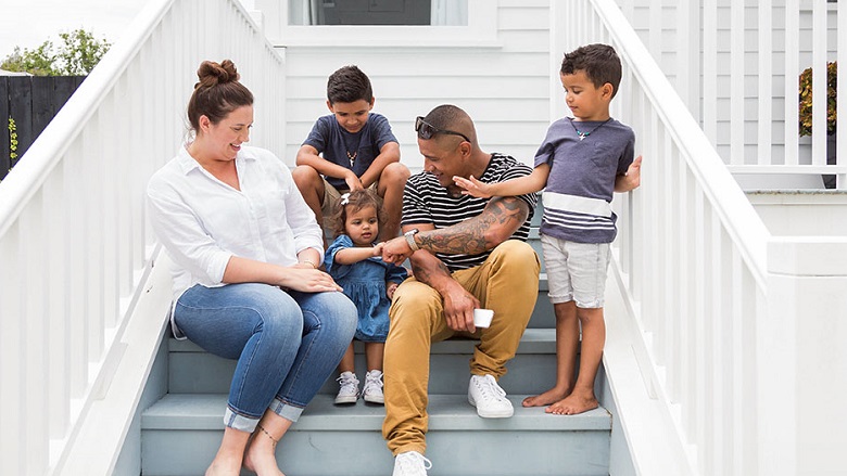 family on steps