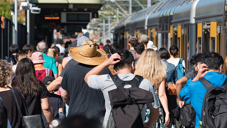 Crowd at train station