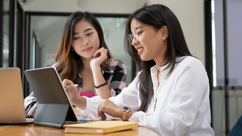 Women using computer