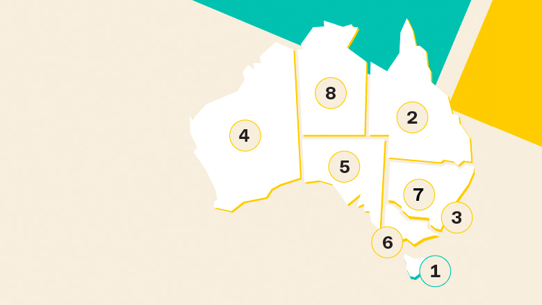 Australia map with SOTS rankings