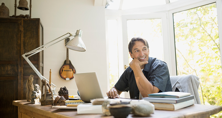 A man working in his home office