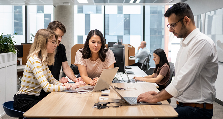 Workers reviewing software in the office 