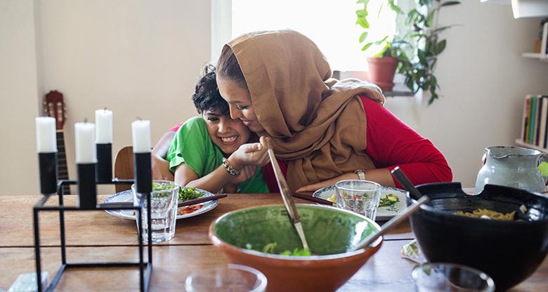 Mother and daughter at dinner