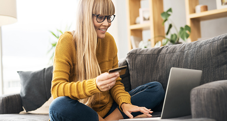 A young woman shopping online