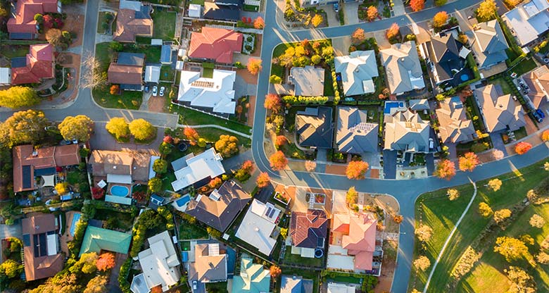 Aerial shot of houses