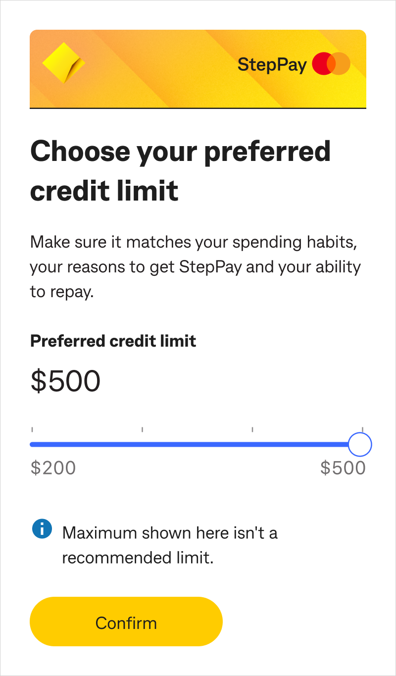 App screen showing the spend limit and an 'Accept' button