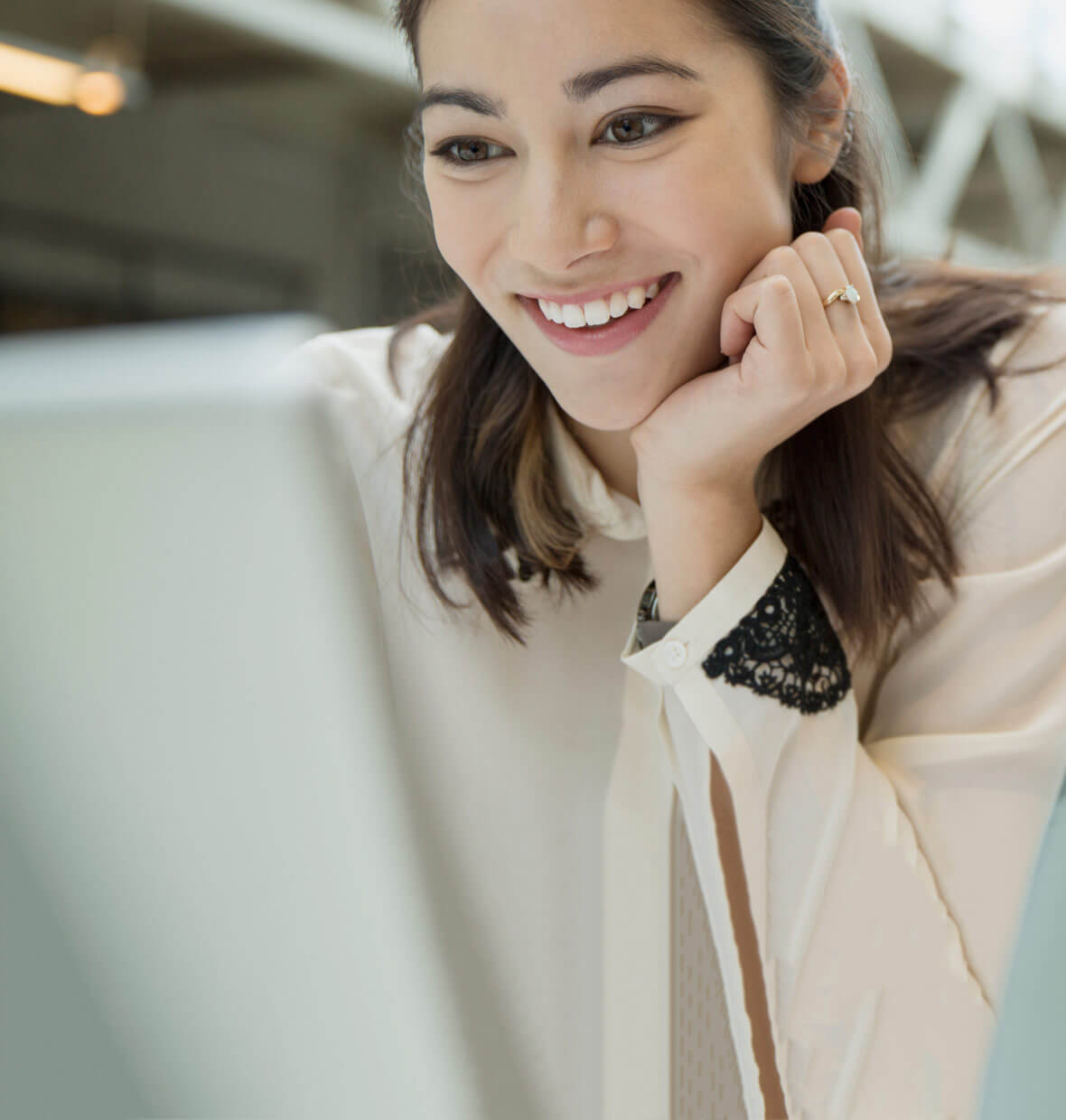 Woman on phone working 