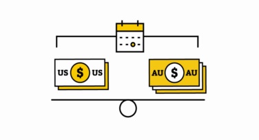 Screenshot from video of US and Australian currency separated by a calendar