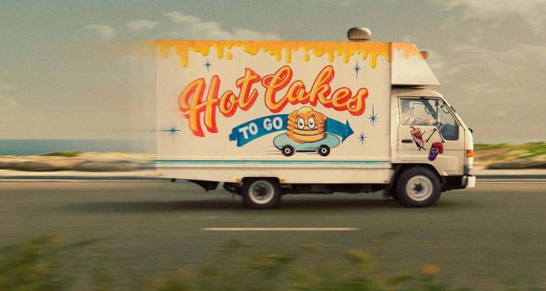 Food delivery van on coastal highway
