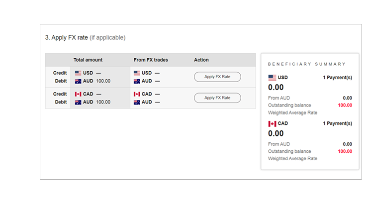 Apply FX rate screen