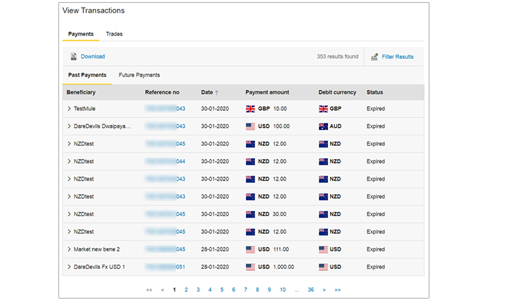 View payments screen