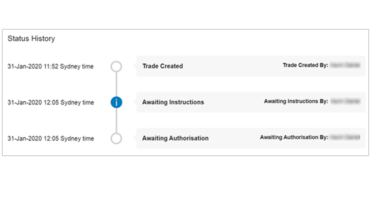 CommBiz Screen: View status history