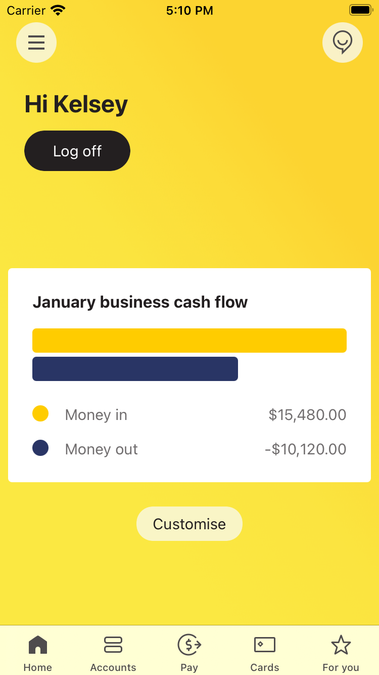 Screenshot of cash flow