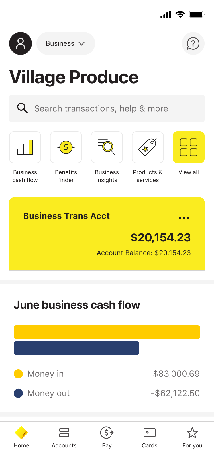 Screenshot of cash flow