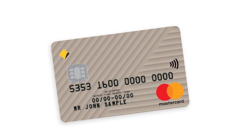 The Low Fee credit card is a medium grey credit card with the Mastercard logo in bottom right and CommBank logo in top left