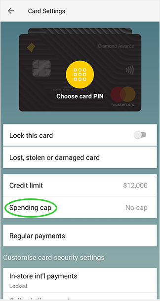 Choose 'Spending cap' in the CommBank app settings