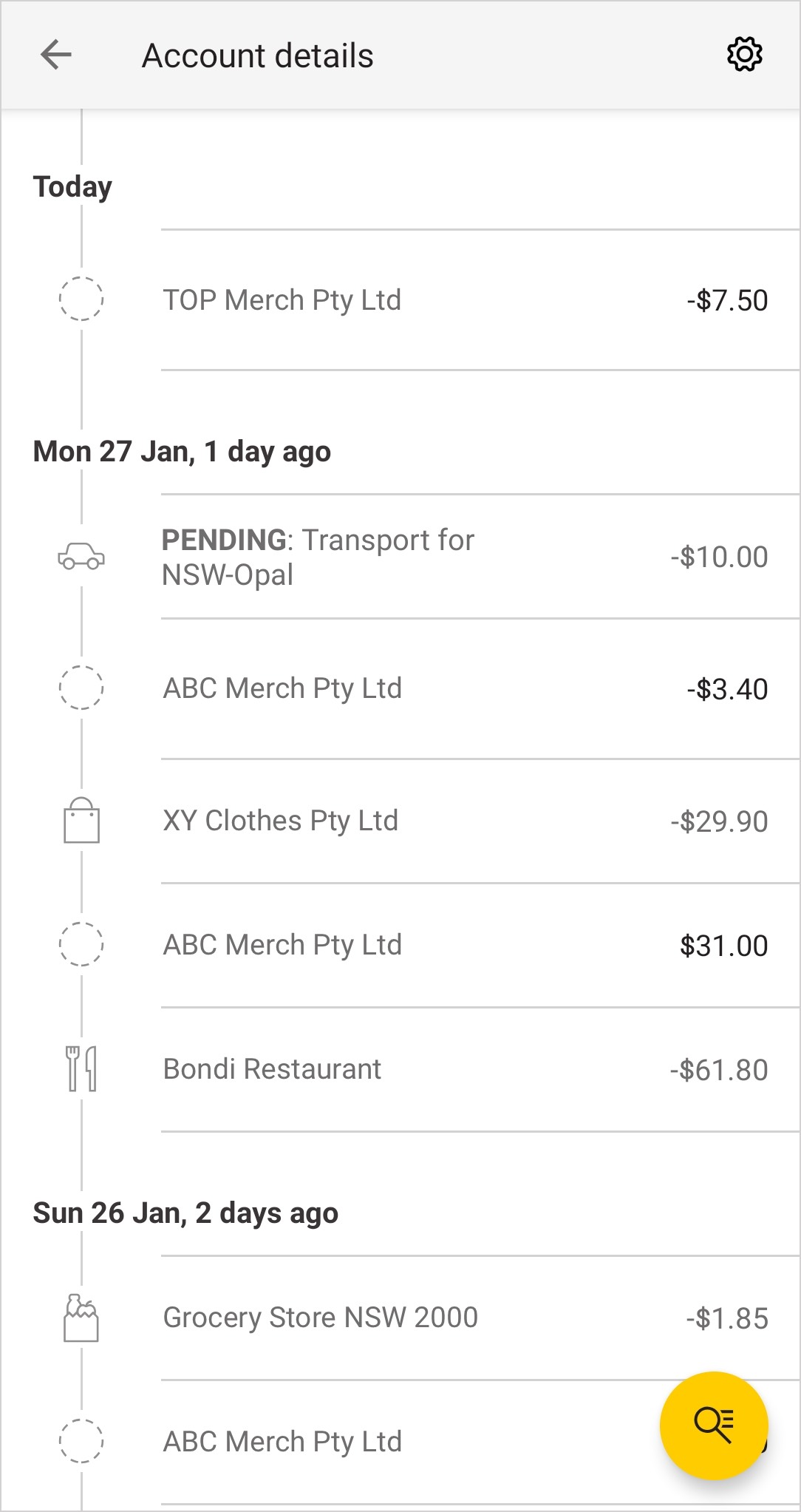 App screen: expenses per day