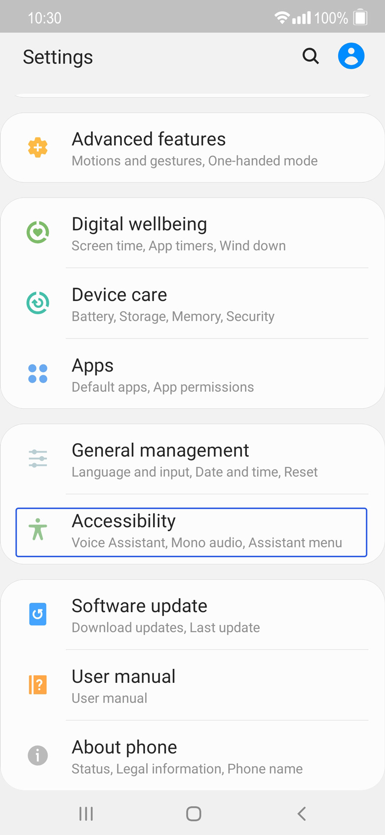 Phone Settings screen showing 'Accessibility' item