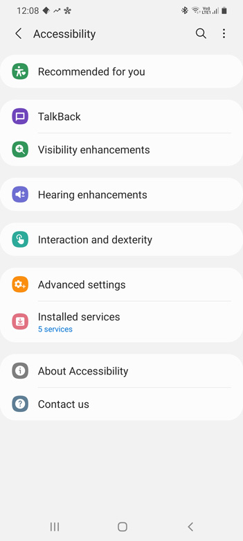 Accessibility settings screen
