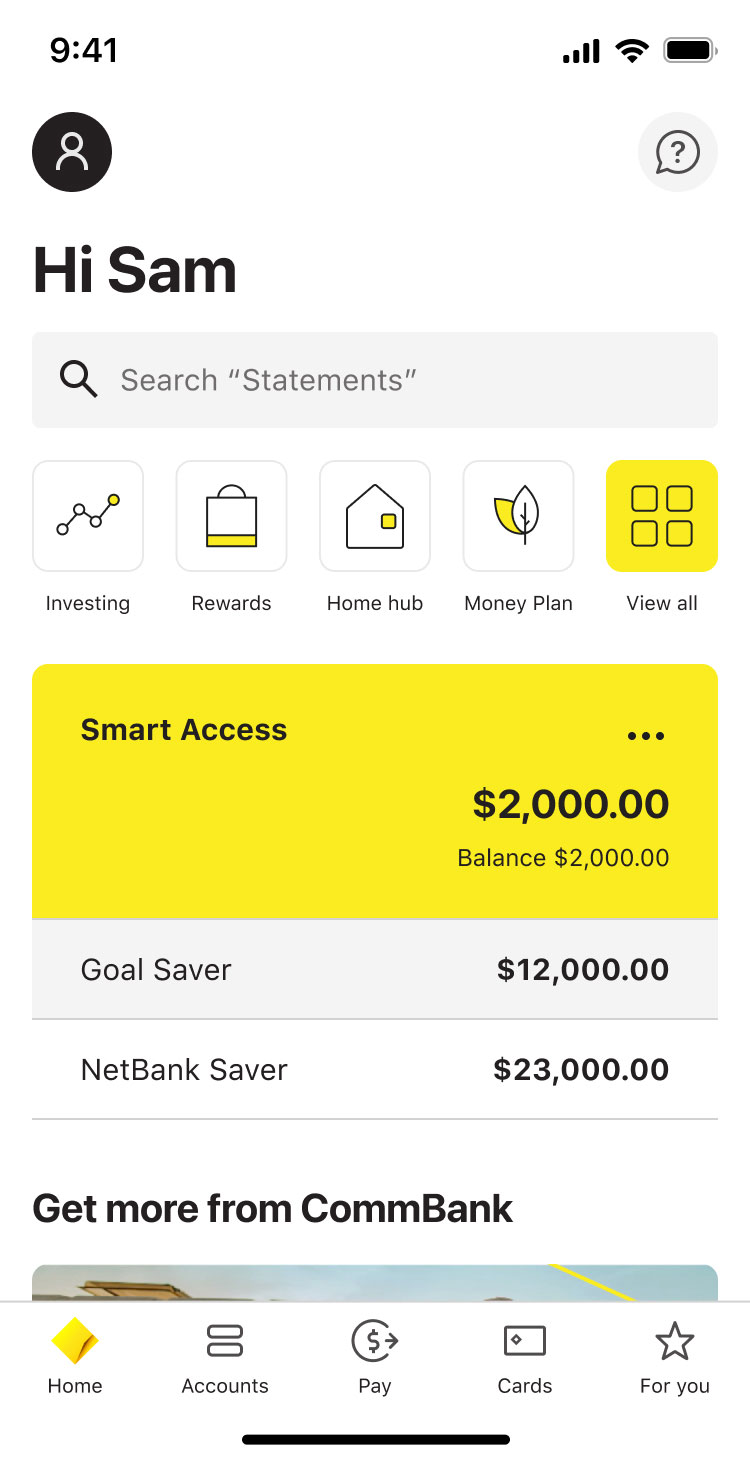 CommBank app log on page