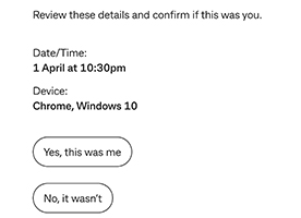 Screen: "Confirm it's you - Yes or No"