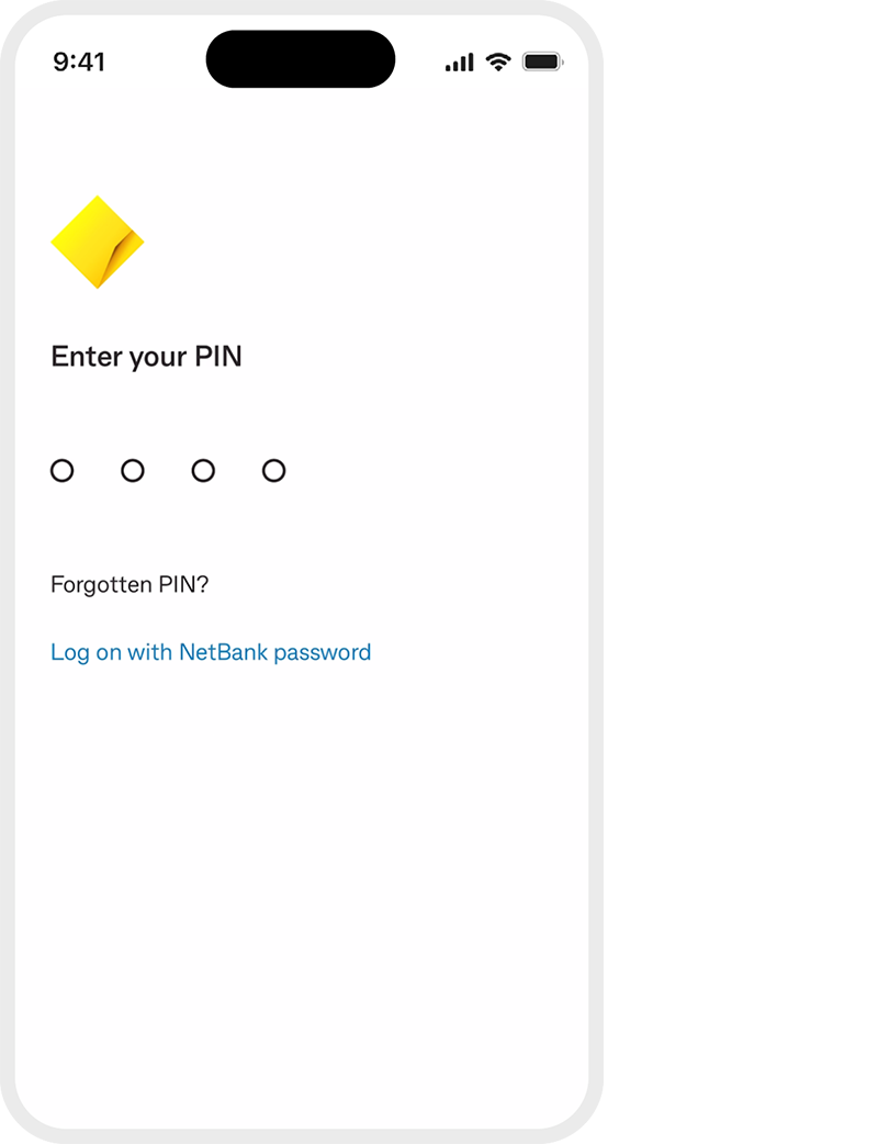 PIN capture screen on CommBank app