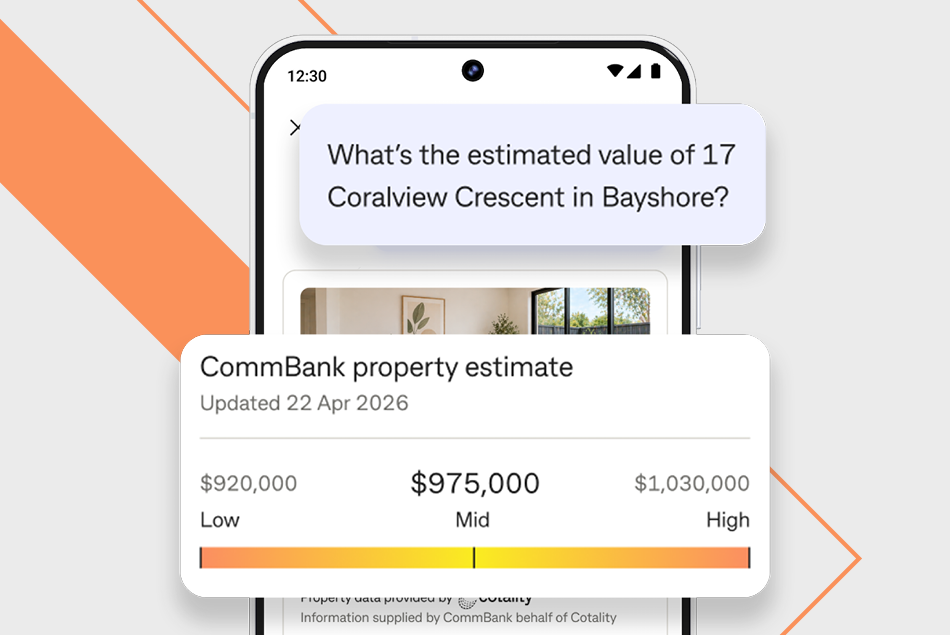 CommBank Companion screen, showing property estimates for an address