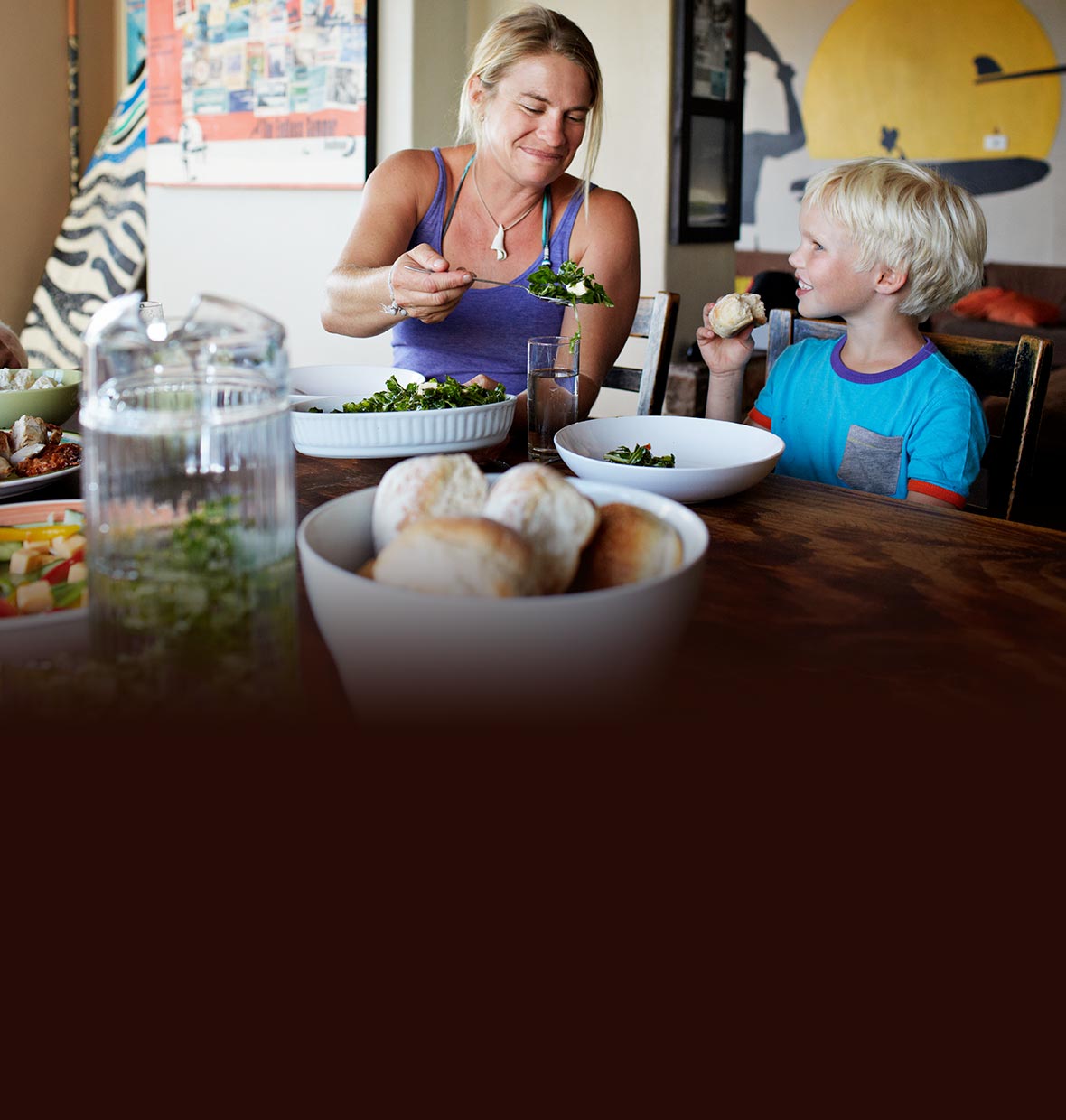 Women and child eating at the table